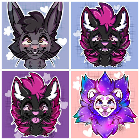 four symmetrical head shot icons